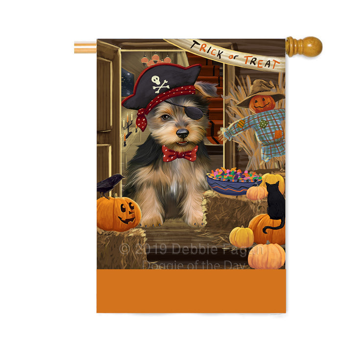 Personalized Enter at Own Risk Trick or Treat Halloween Australian Terrier Dog Custom House Flag FLG-DOTD-A59500