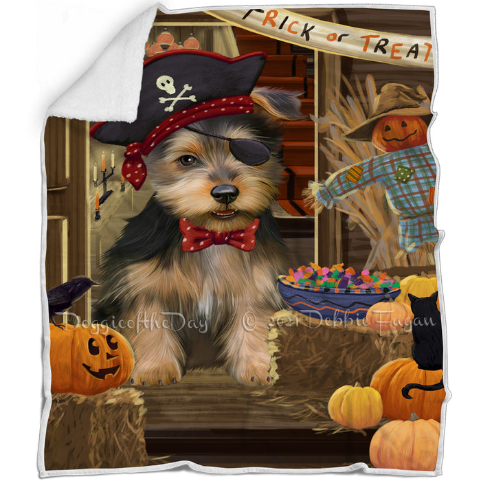 Enter at Own Risk Trick or Treat Halloween Australian Terrier Dog Blanket BLNKT94080