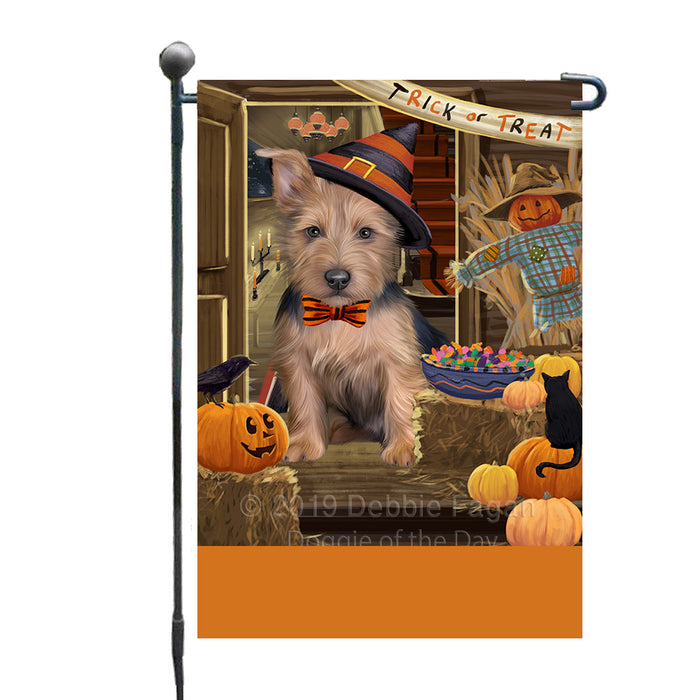 Personalized Enter at Own Risk Trick or Treat Halloween Australian Terrier Dog Custom Garden Flags GFLG-DOTD-A59445