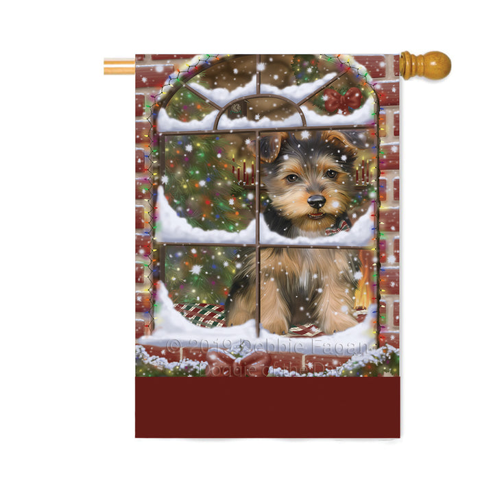 Personalized Please Come Home For Christmas Australian Terrier Dog Sitting In Window Custom House Flag FLG-DOTD-A60175