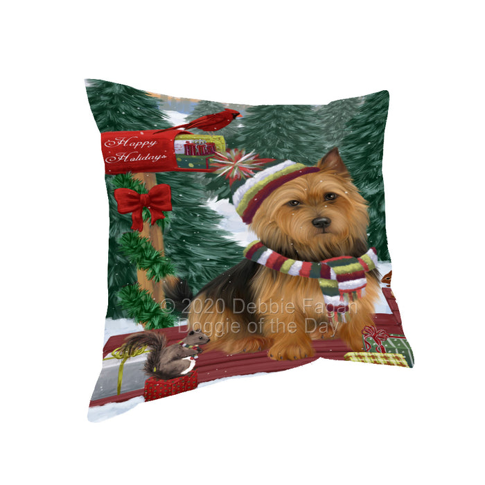 Christmas Woodland Sled Australian Terrier Dog Pillow with Top Quality High-Resolution Images - Ultra Soft Pet Pillows for Sleeping - Reversible & Comfort - Ideal Gift for Dog Lover - Cushion for Sofa Couch Bed - 100% Polyester, PILA93520