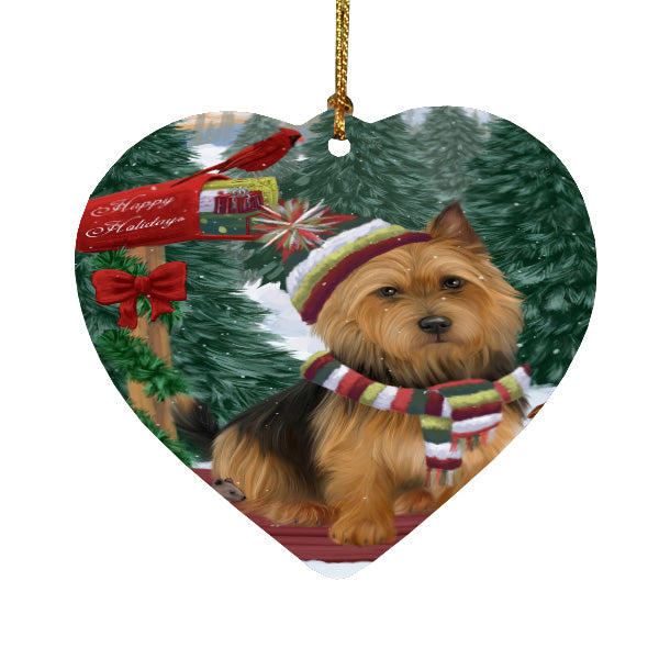 Christmas Woodland Sled Australian Terrier Dog Heart Christmas Ornament HPORA59399