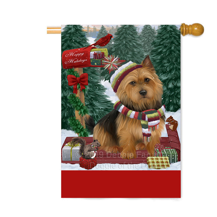 Personalized Merry Christmas Woodland Sled Australian Terrier Dog Custom House Flag FLG-DOTD-A61542