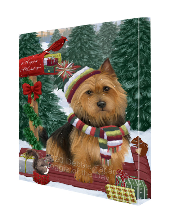 Christmas Woodland Sled Australian Terrier Dog Canvas Wall Art - Premium Quality Ready to Hang Room Decor Wall Art Canvas - Unique Animal Printed Digital Painting for Decoration CVS565