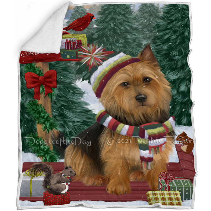 Merry Christmas Woodland Sled Australian Terrier Dog Blanket BLNKT142688