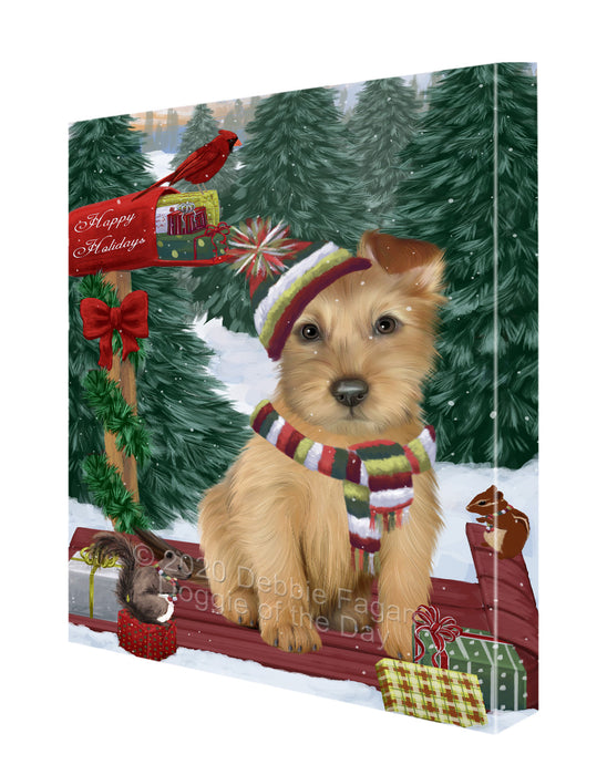 Christmas Woodland Sled Australian Terrier Dog Canvas Wall Art - Premium Quality Ready to Hang Room Decor Wall Art Canvas - Unique Animal Printed Digital Painting for Decoration CVS567