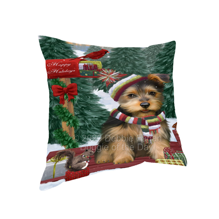 Christmas Woodland Sled Australian Terrier Dog Pillow with Top Quality High-Resolution Images - Ultra Soft Pet Pillows for Sleeping - Reversible & Comfort - Ideal Gift for Dog Lover - Cushion for Sofa Couch Bed - 100% Polyester, PILA93523