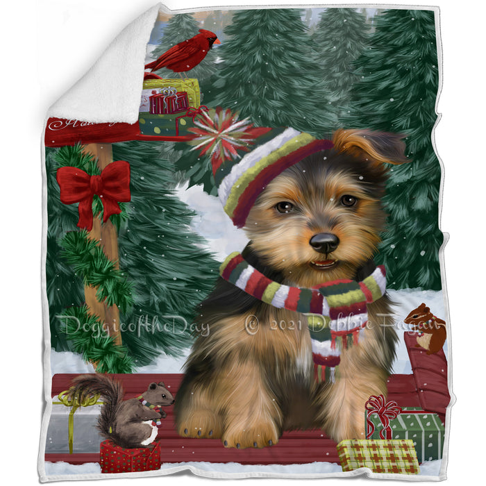 Merry Christmas Woodland Sled Australian Terrier Dog Blanket BLNKT142689