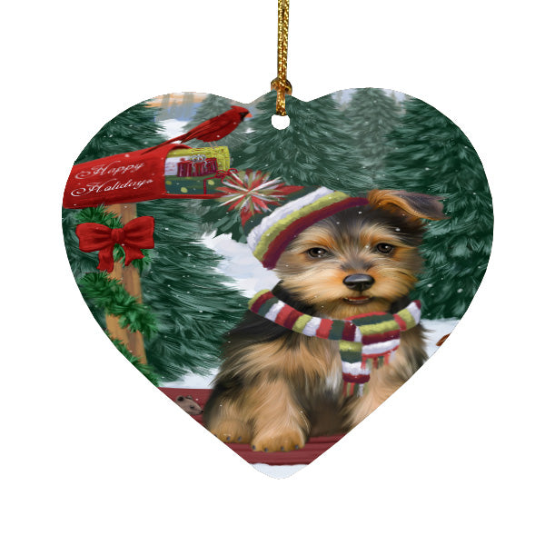 Christmas Woodland Sled Australian Terrier Dog Heart Christmas Ornament HPORA59400