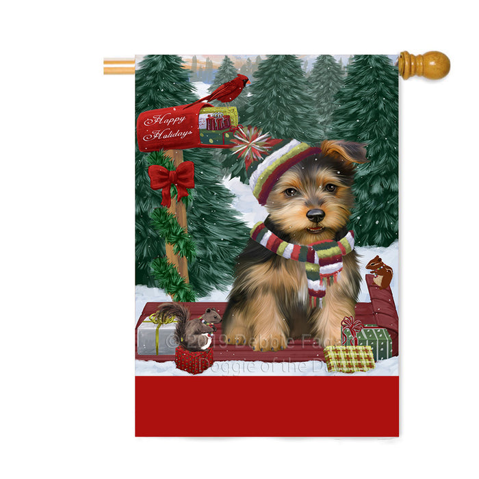 Personalized Merry Christmas Woodland Sled Australian Terrier Dog Custom House Flag FLG-DOTD-A61543