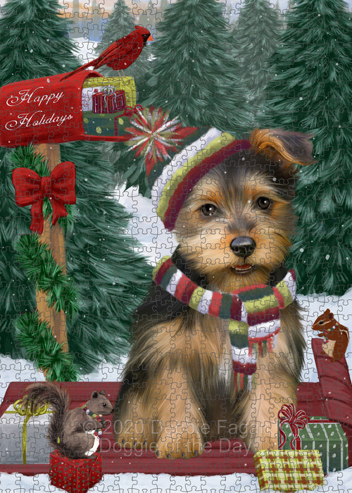 Christmas Woodland Sled Australian Terrier Dog Portrait Jigsaw Puzzle for Adults Animal Interlocking Puzzle Game Unique Gift for Dog Lover's with Metal Tin Box PZL861