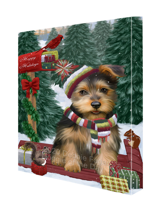 Christmas Woodland Sled Australian Terrier Dog Canvas Wall Art - Premium Quality Ready to Hang Room Decor Wall Art Canvas - Unique Animal Printed Digital Painting for Decoration CVS566