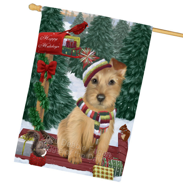 Christmas Woodland Sled Australian Terrier Dog House Flag Outdoor Decorative Double Sided Pet Portrait Weather Resistant Premium Quality Animal Printed Home Decorative Flags 100% Polyester FLG69539