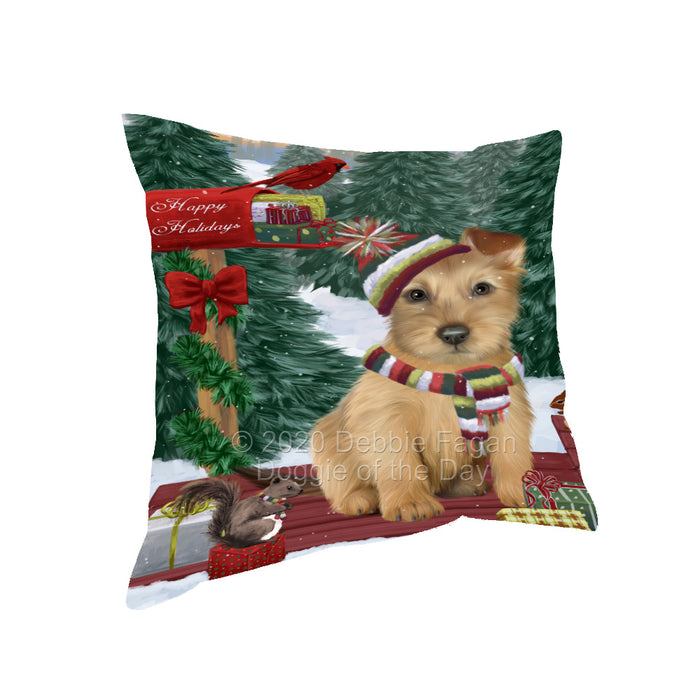 Christmas Woodland Sled Australian Terrier Dog Pillow with Top Quality High-Resolution Images - Ultra Soft Pet Pillows for Sleeping - Reversible & Comfort - Ideal Gift for Dog Lover - Cushion for Sofa Couch Bed - 100% Polyester, PILA93526