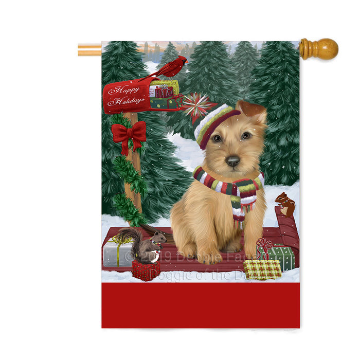 Personalized Merry Christmas Woodland Sled Australian Terrier Dog Custom House Flag FLG-DOTD-A61544