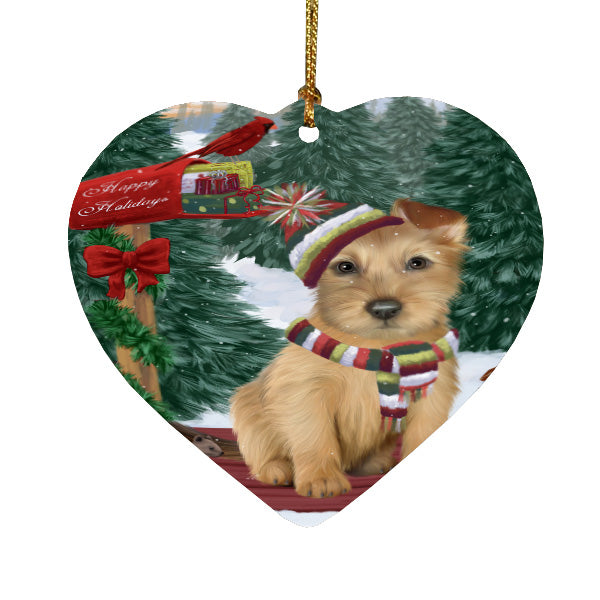 Christmas Woodland Sled Australian Terrier Dog Heart Christmas Ornament HPORA59401