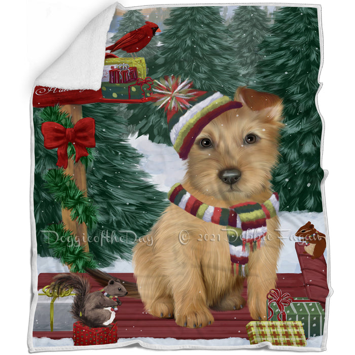 Merry Christmas Woodland Sled Australian Terrier Dog Blanket BLNKT142690