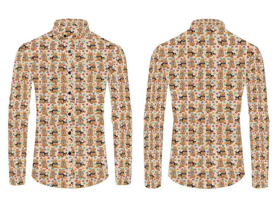 Rainbow Paw Print Australian Terrier Dogs Blue All Over Print Casual Dress Men's Shirt