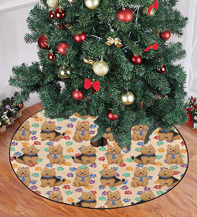 Rainbow Paw Print Australian Terrier Dogs Blue Christmas Tree Skirt