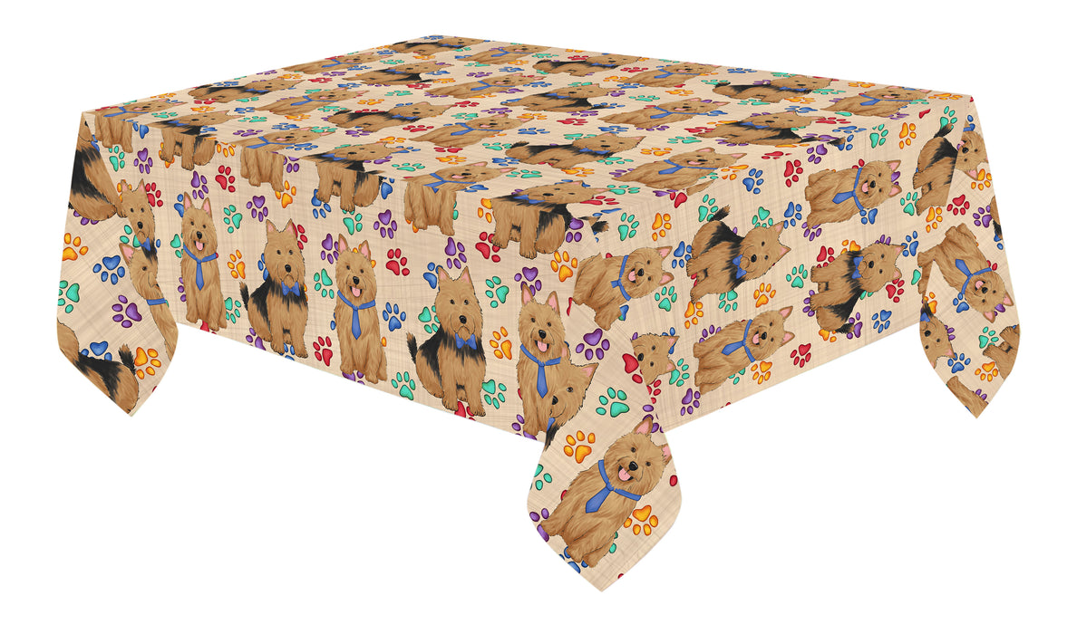Rainbow Paw Print Australian Terrier Dogs Blue Cotton Linen Tablecloth