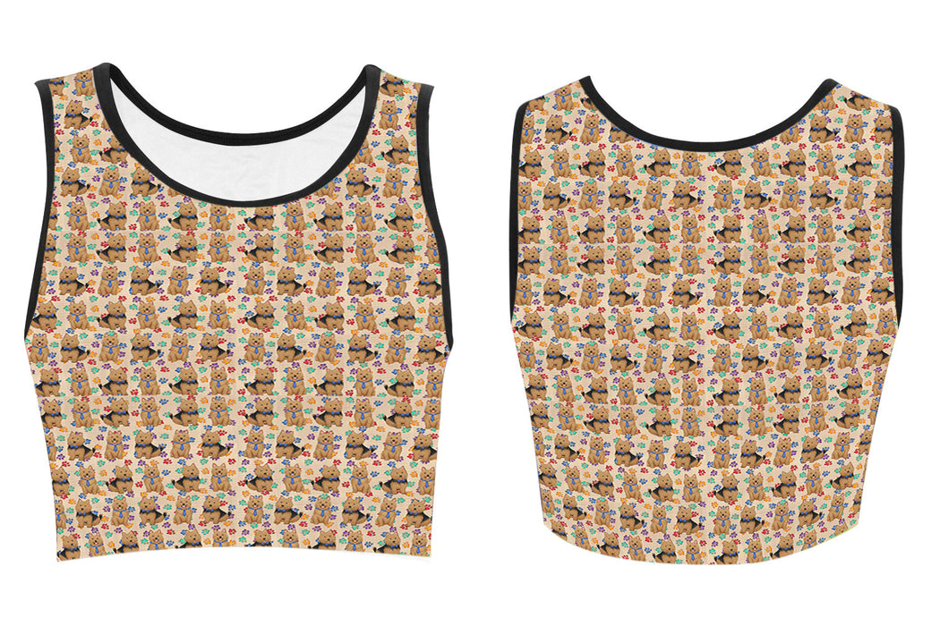 Rainbow Paw Print Australian Terrier Dogs Blue Women's Crop Top