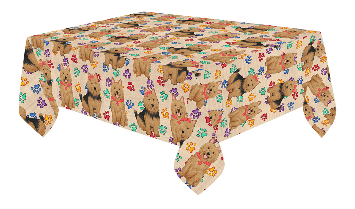 Rainbow Paw Print Australian Terrier Dogs Red Cotton Linen Tablecloth