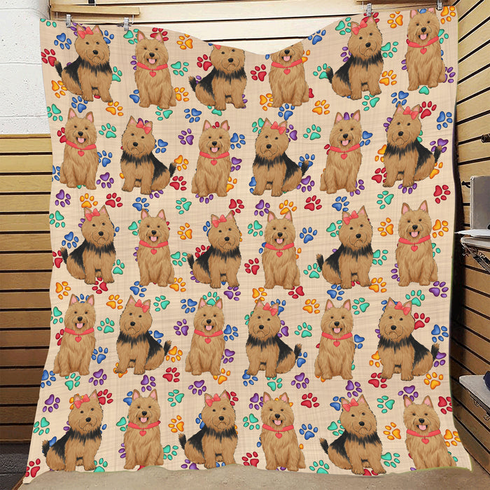 Rainbow Paw Print Australian Terrier Dogs Red Quilt