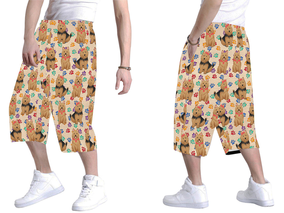 Rainbow Paw Print Australian Terrier Dogs Red All Over Print Men's Baggy Shorts