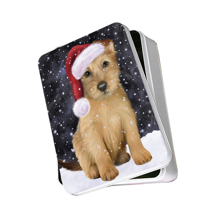 Let it Snow Christmas Holiday Australian Terrier Dog Wearing Santa Hat Photo Storage Tin PITN54217