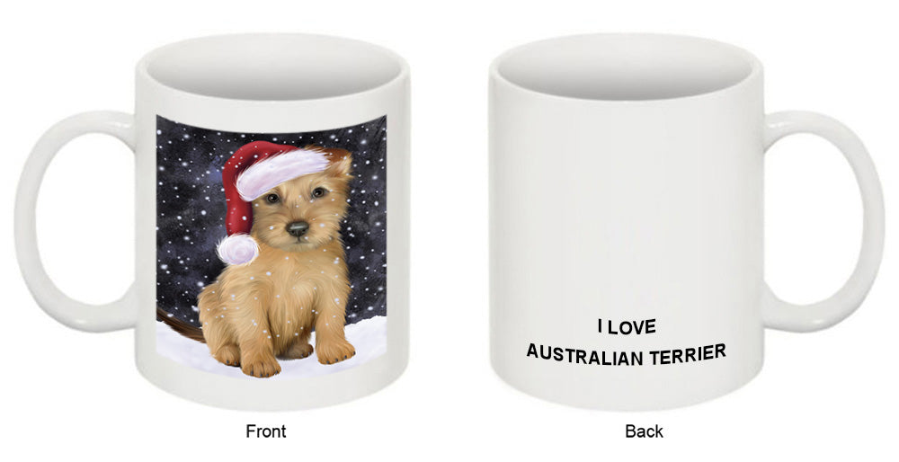 Let it Snow Christmas Holiday Australian Terrier Dog Wearing Santa Hat Coffee Mug MUG49672