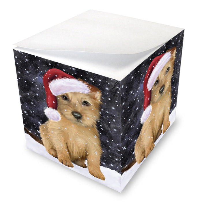 Let it Snow Christmas Holiday Australian Terrier Dog Wearing Santa Hat Note Cube NOC55920