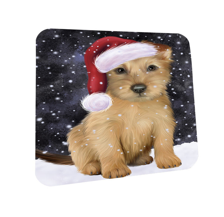 Let it Snow Christmas Holiday Australian Terrier Dog Wearing Santa Hat Mug and Coaster Set MUC54266