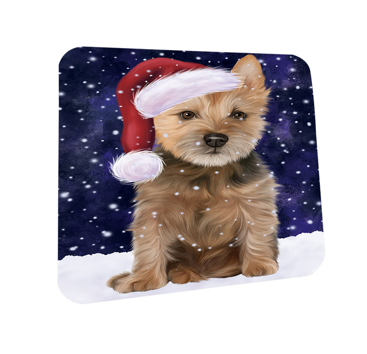Let it Snow Christmas Holiday Australian Terrier Dog Wearing Santa Hat Mug and Coaster Set MUC54267