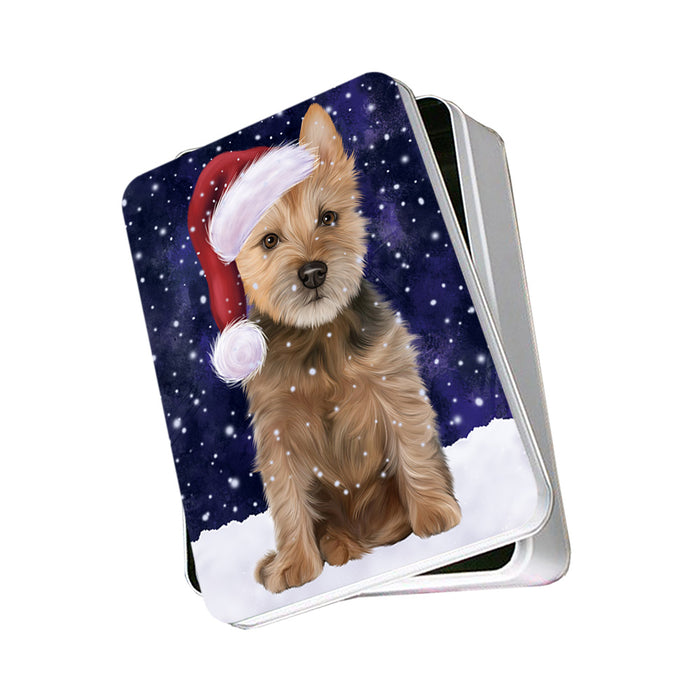 Let it Snow Christmas Holiday Australian Terrier Dog Wearing Santa Hat Photo Storage Tin PITN54218