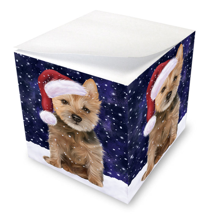 Let it Snow Christmas Holiday Australian Terrier Dog Wearing Santa Hat Note Cube NOC55921