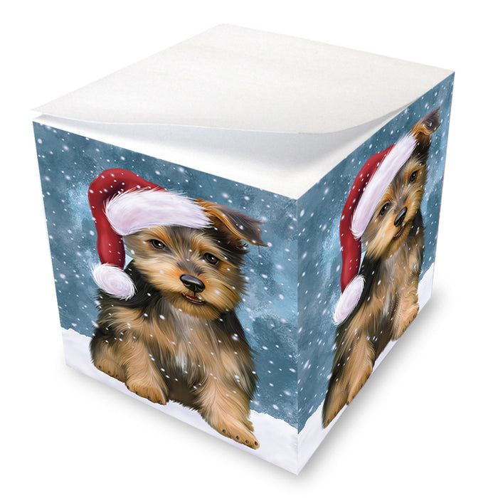 Let it Snow Christmas Holiday Australian Terrier Dog Wearing Santa Hat Note Cube NOC55922