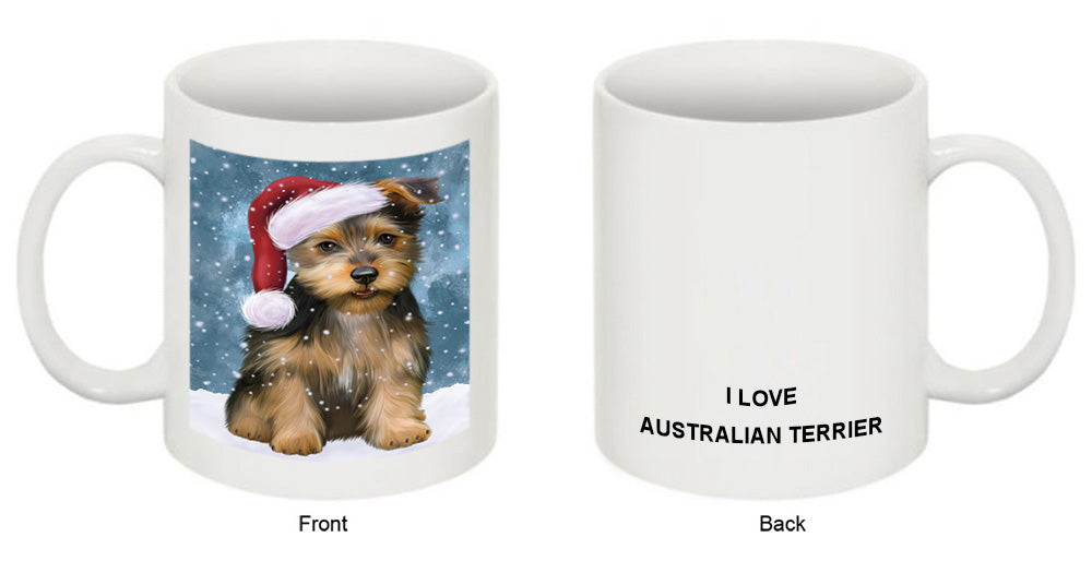 Let it Snow Christmas Holiday Australian Terrier Dog Wearing Santa Hat Coffee Mug MUG49674
