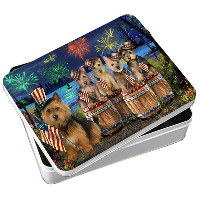 4th of July Independence Day Fireworks Australian Terriers at the Lake Photo Storage Tin PITN51009