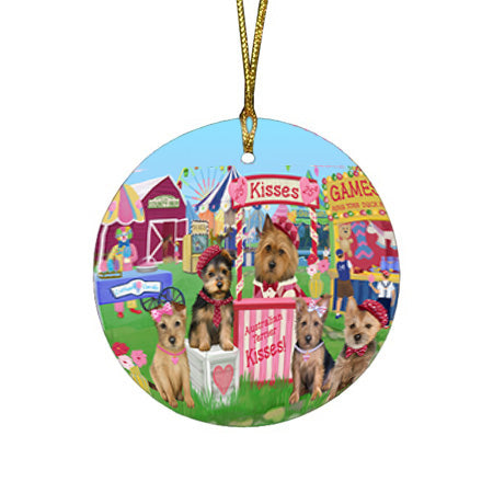 Carnival Kissing Booth Australian Terriers Dog Round Flat Christmas Ornament RFPOR56134