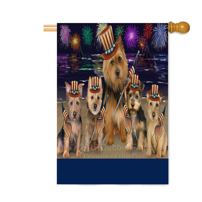 Personalized 4th of July Firework Australian Terrier Dogs Custom House Flag FLG-DOTD-A57811