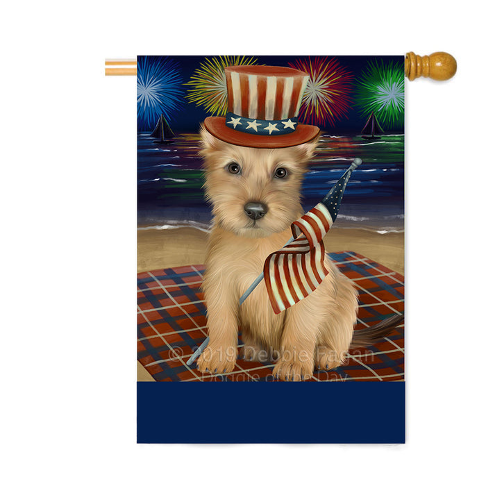 Personalized 4th of July Firework Australian Terrier Dog Custom House Flag FLG-DOTD-A57813