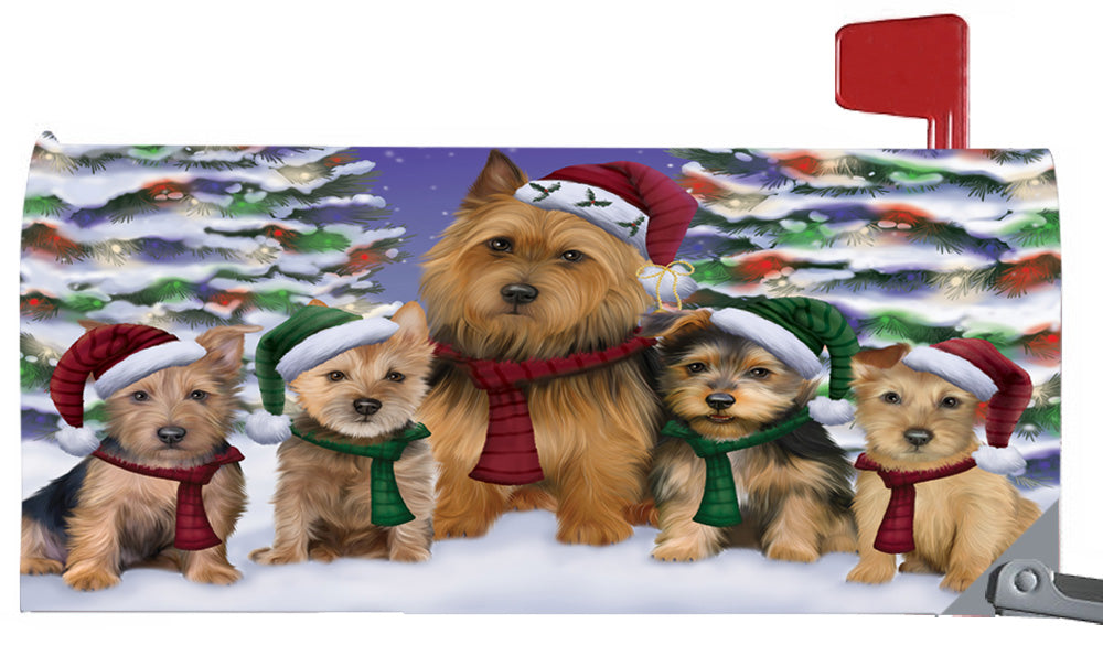 Magnetic Mailbox Cover Australian Terriers Dog Christmas Family Portrait in Holiday Scenic Background MBC48193
