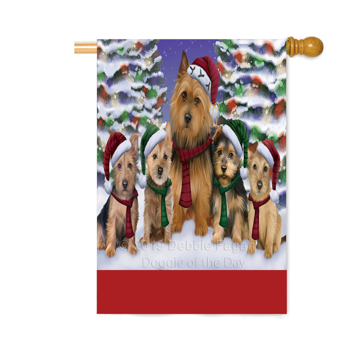 Personalized Christmas Happy Holidays Australian Terrier Dogs Family Portraits Custom House Flag FLG-DOTD-A59143