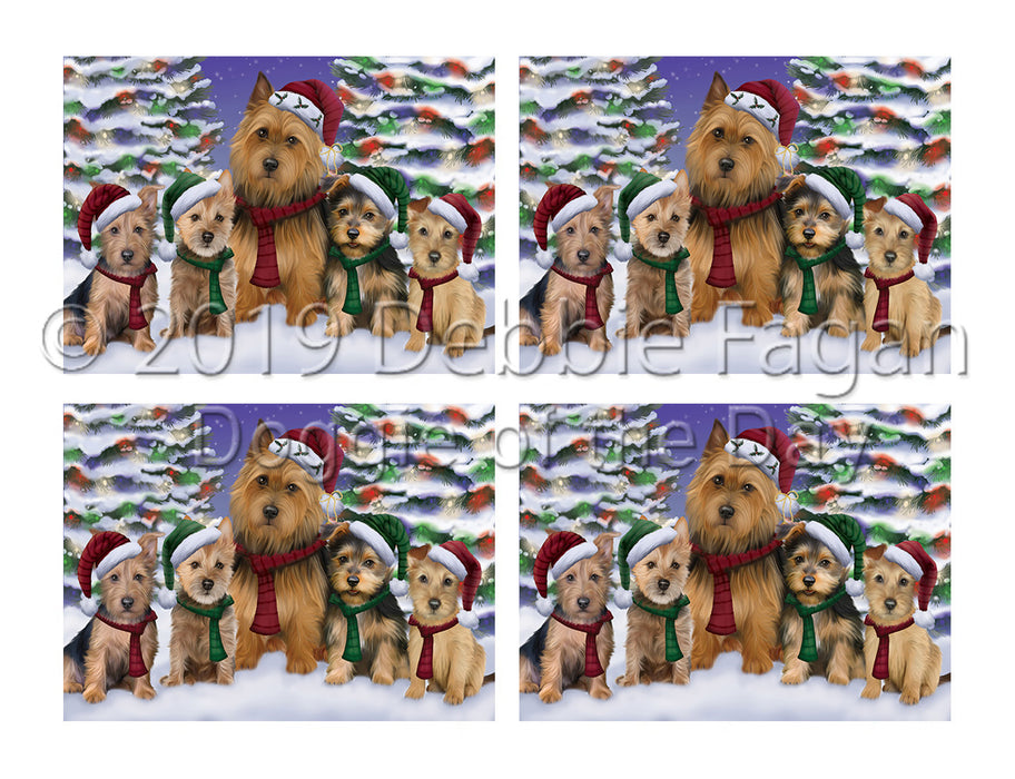 Australian Terrier Dogs Christmas Family Portrait in Holiday Scenic Background Placemat