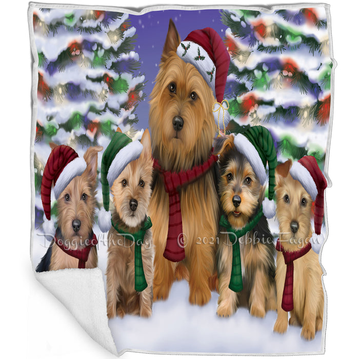 Australian Terriers Dog Christmas Family Portrait in Holiday Scenic Background  Blanket BLNKT90633