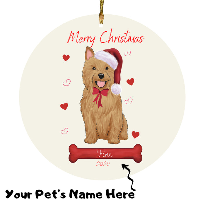 Personalized Merry Christmas  Australian Terrier Dog Christmas Tree Round Flat Ornament RBPOR58907