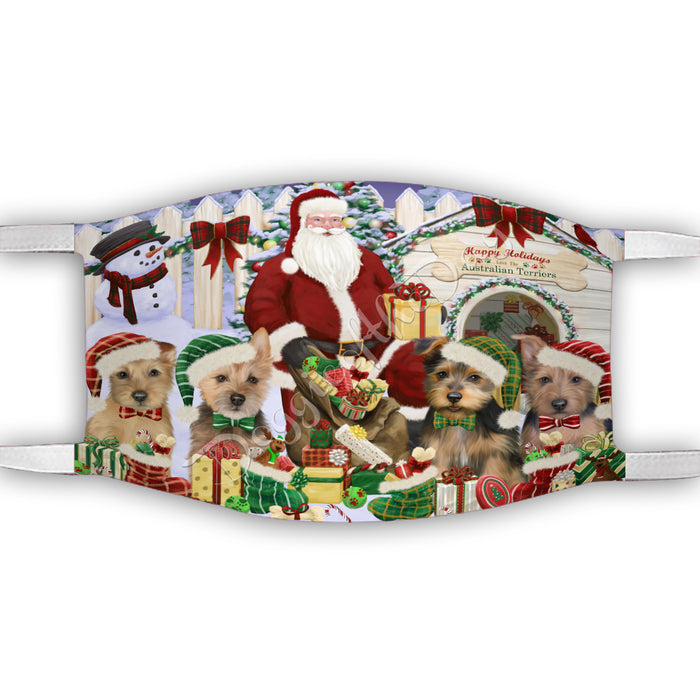 Happy Holidays Christmas Australian Terrier Dogs House Gathering Face Mask FM48215