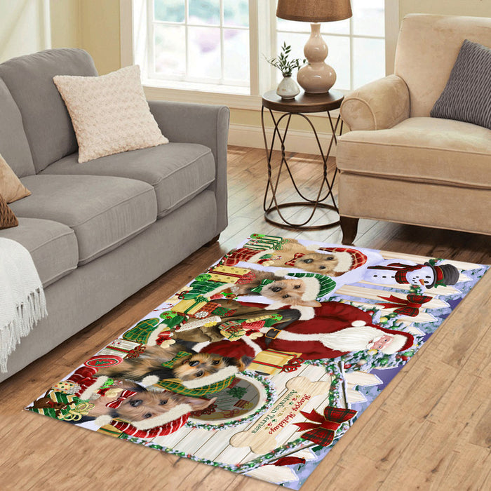 Happy Holidays Christma Australian Terrier Dogs House Gathering Area Rug