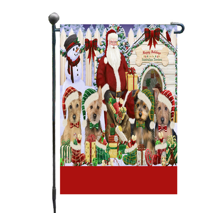 Personalized Happy Holidays Christmas Australian Terrier Dogs House Gathering Custom Garden Flags GFLG-DOTD-A58494