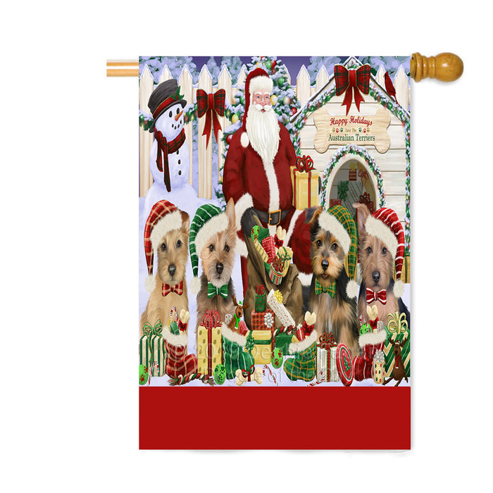 Personalized Happy Holidays Christmas Australian Terrier Dogs House Gathering Custom House Flag FLG-DOTD-A58550